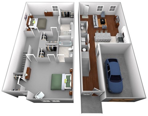 Floor plan for 2 beds, 2.5 baths, 1324 sqft